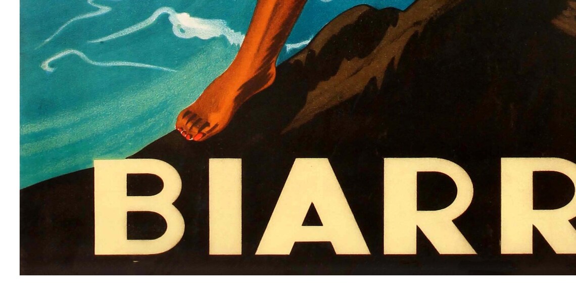 Biarritz France Bathing Beauty Rock Vintage Coastal Travel Poster - Image 2