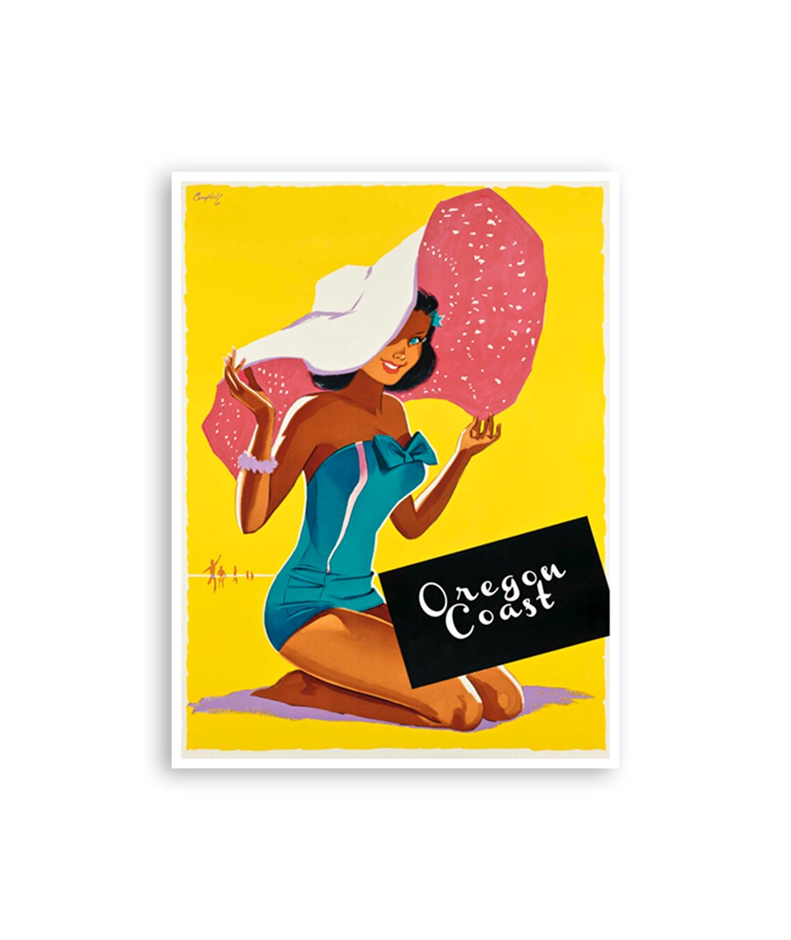 Oregon Coast Swimsuit Pinup Sunshine Vintage Travel Poster Art