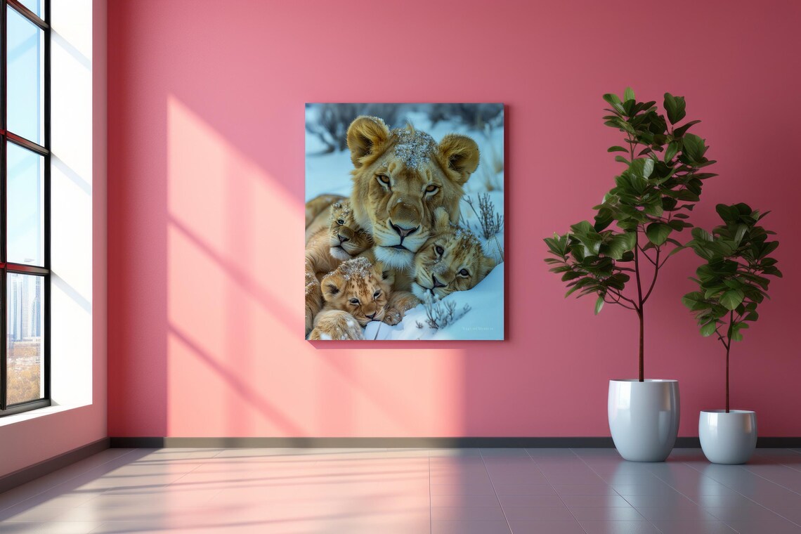 Lioness And Her Three Cubs Art Print, Wildlife - Image 3