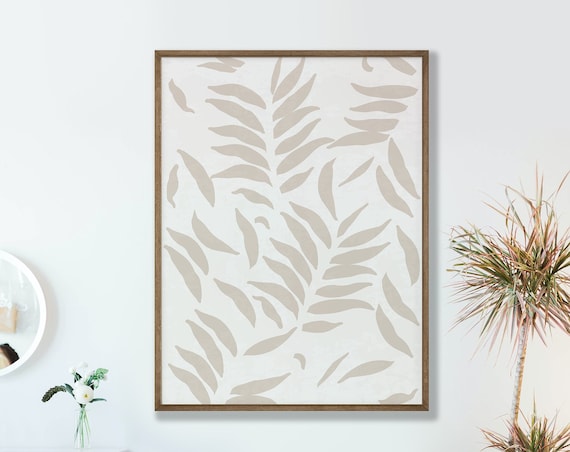Beige Palm Leaf Pattern Minimalist Botanical Neutral Art Poster