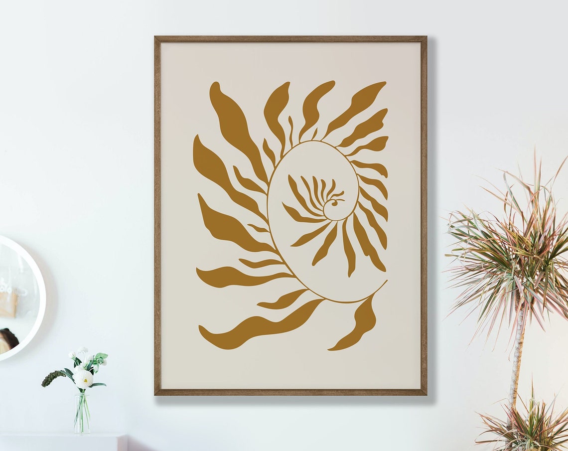 Golden Sun Spiral Abstract Mustard Beige Modern Vintage Art Poster