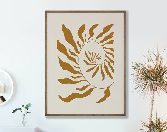 Golden Sun Spiral Abstract Mustard Beige Modern Vintage Art Poster