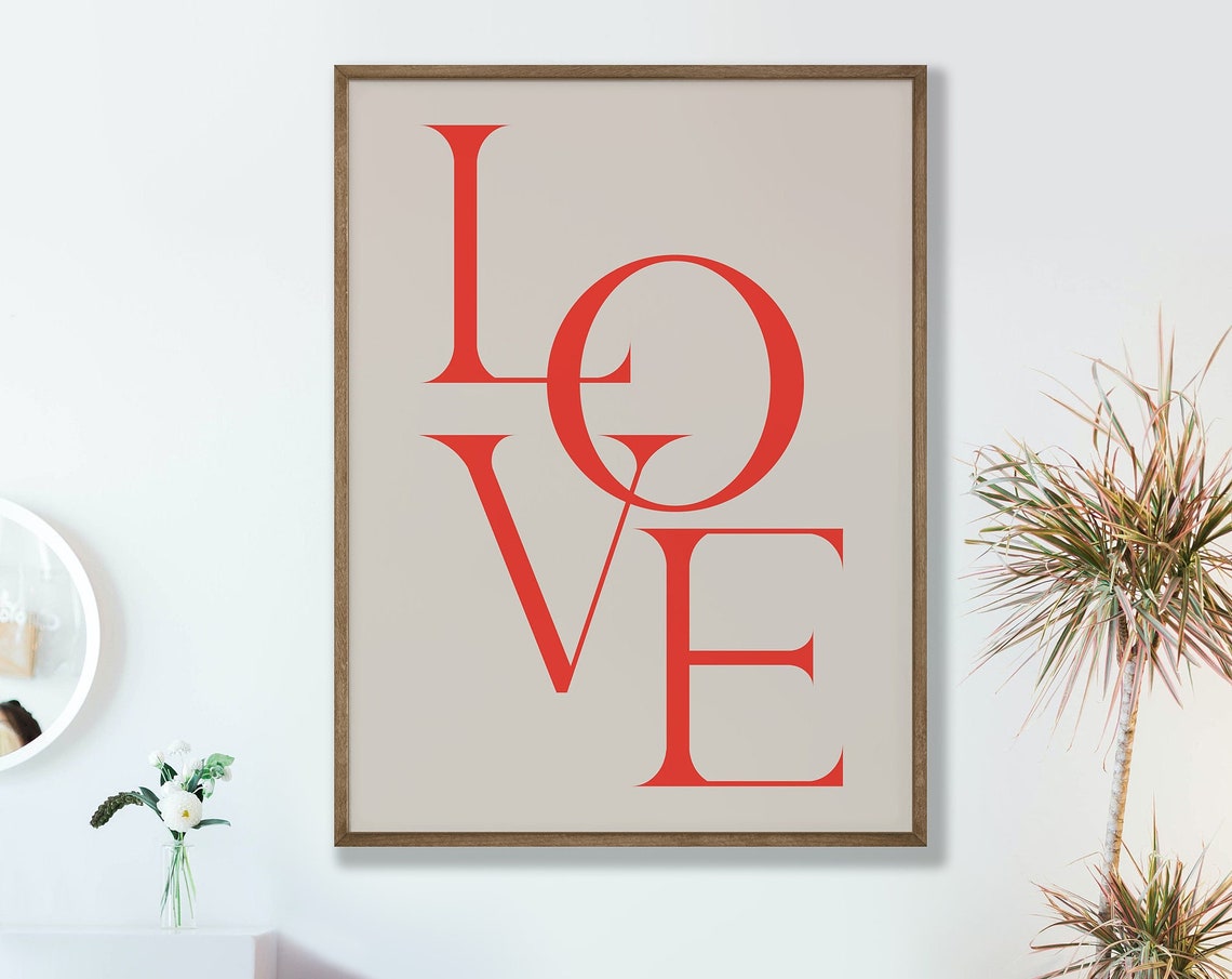 Love Red Typography Beige Minimalist Modern Graphic Art Poster