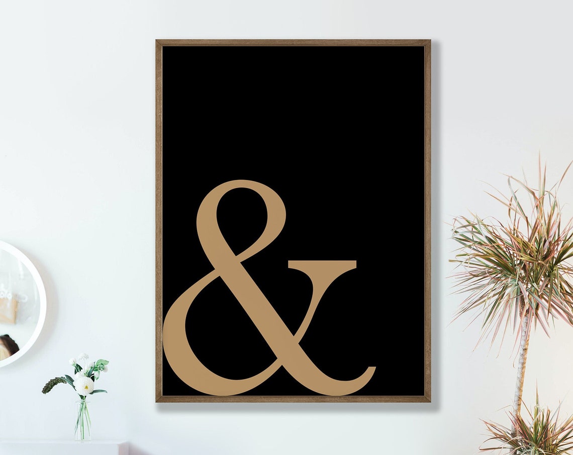 Gold Ampersand Symbol Black Background Modern Minimalist Type Poster