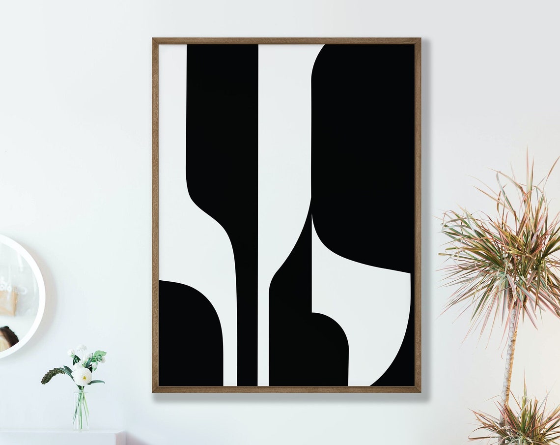 Bold Black and White Abstract Columns Minimalist Geometric Poster