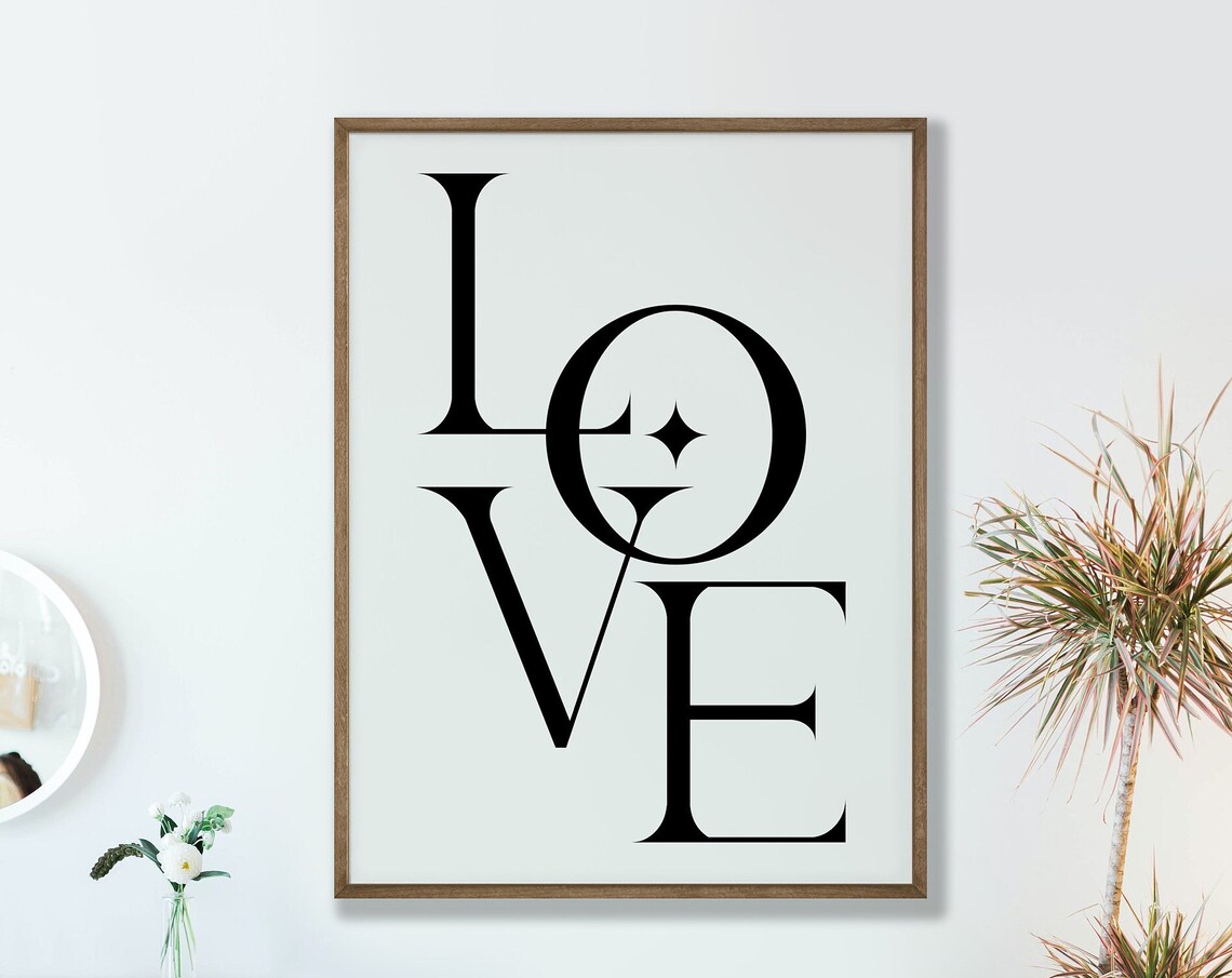 Love Black Typography White Sparkle Minimalist Modern Art Poster