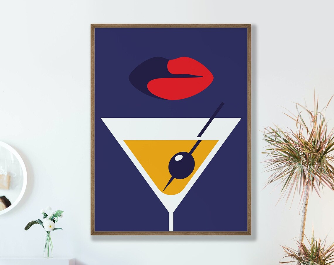 Red Lips Martini Glass Minimalist Cocktail Bar Pop Style Wall Poster
