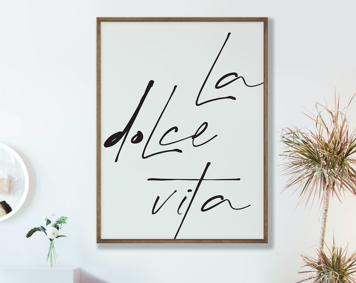La Dolce Vita Black Script White Minimalist Italian Quote Poster