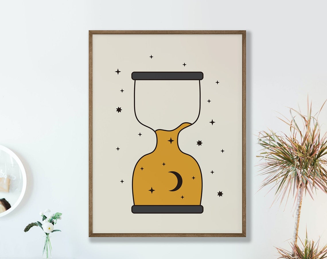 Mustard Hourglass Celestial Stars Retro 70s Minimal Boho Wall Poster