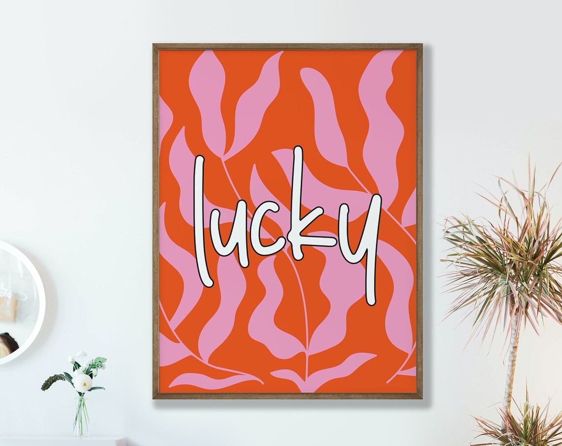 Lucky Poster Motivational Wall Art Typography Style Graphic Printed