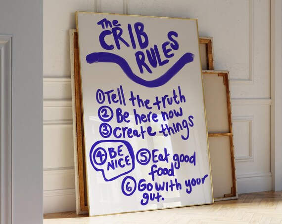 The Crib Rules Hand Lettered Blue Ink Motivational Quote Poster