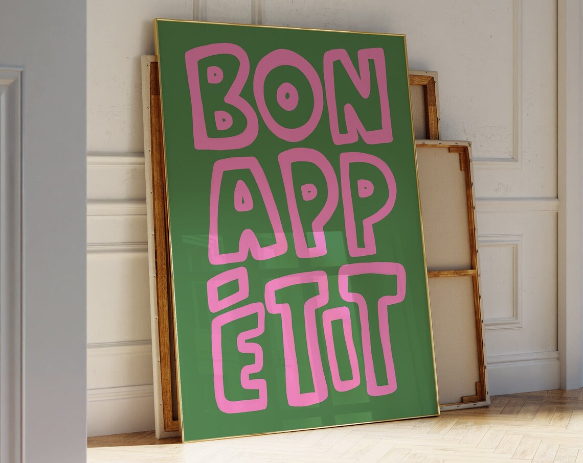 Bon Appetit Poster, Maximalist French Kitchen Art