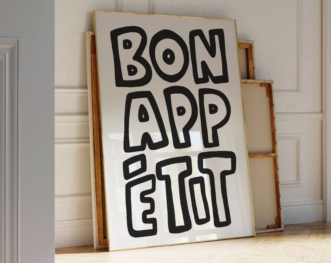 Fun Bon Appetit Bold Black Typography Kitchen Quote Art Print