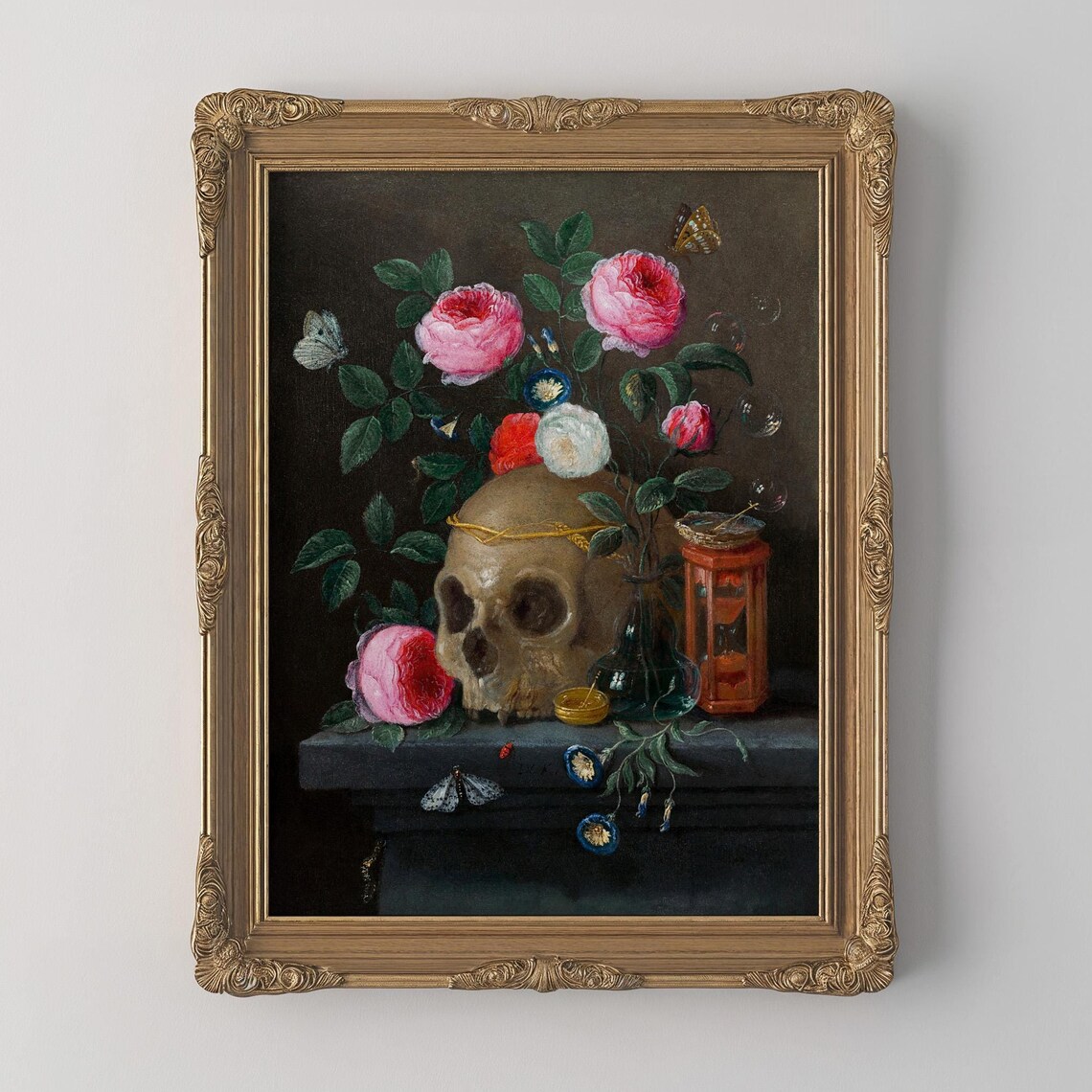 Vanitas Still Life Skull With Roses Classic Oil Painting Wall Art