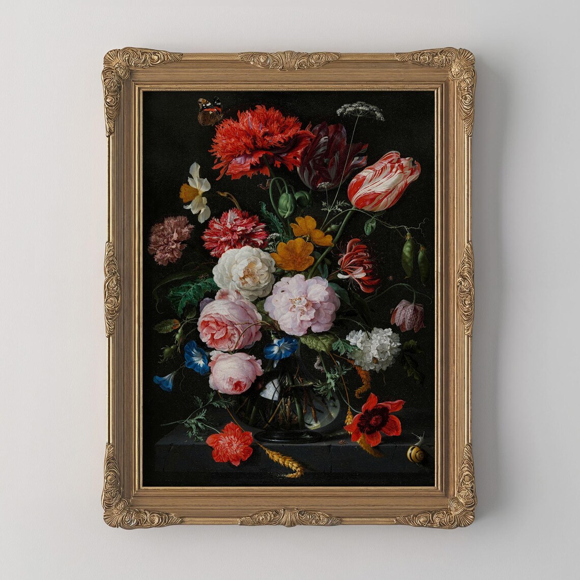 Decadent Dark Floral Bouquet Vintage Still Life Oil Painting Poster