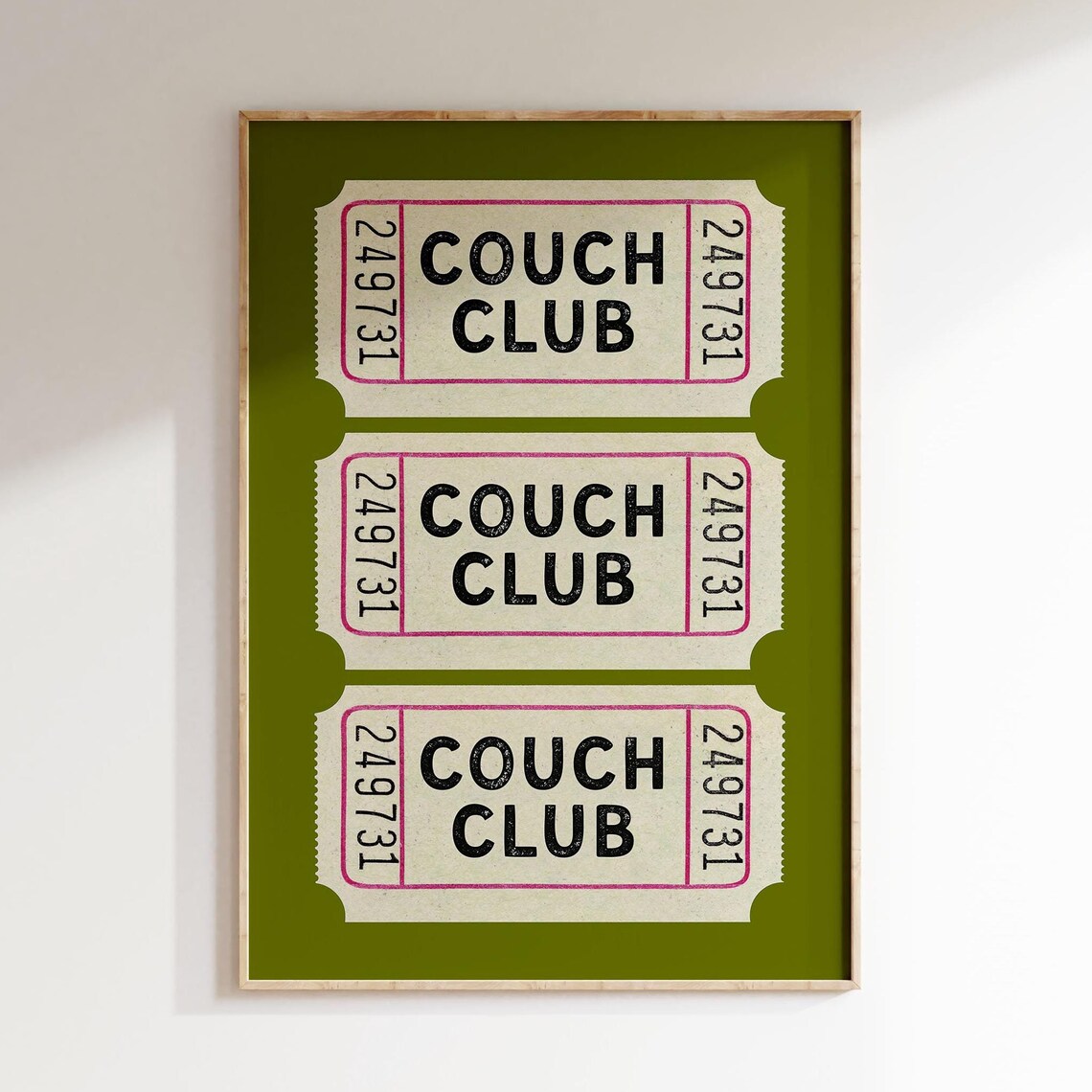 Couch Club Ticket Stub Vintage Poster, Living Room