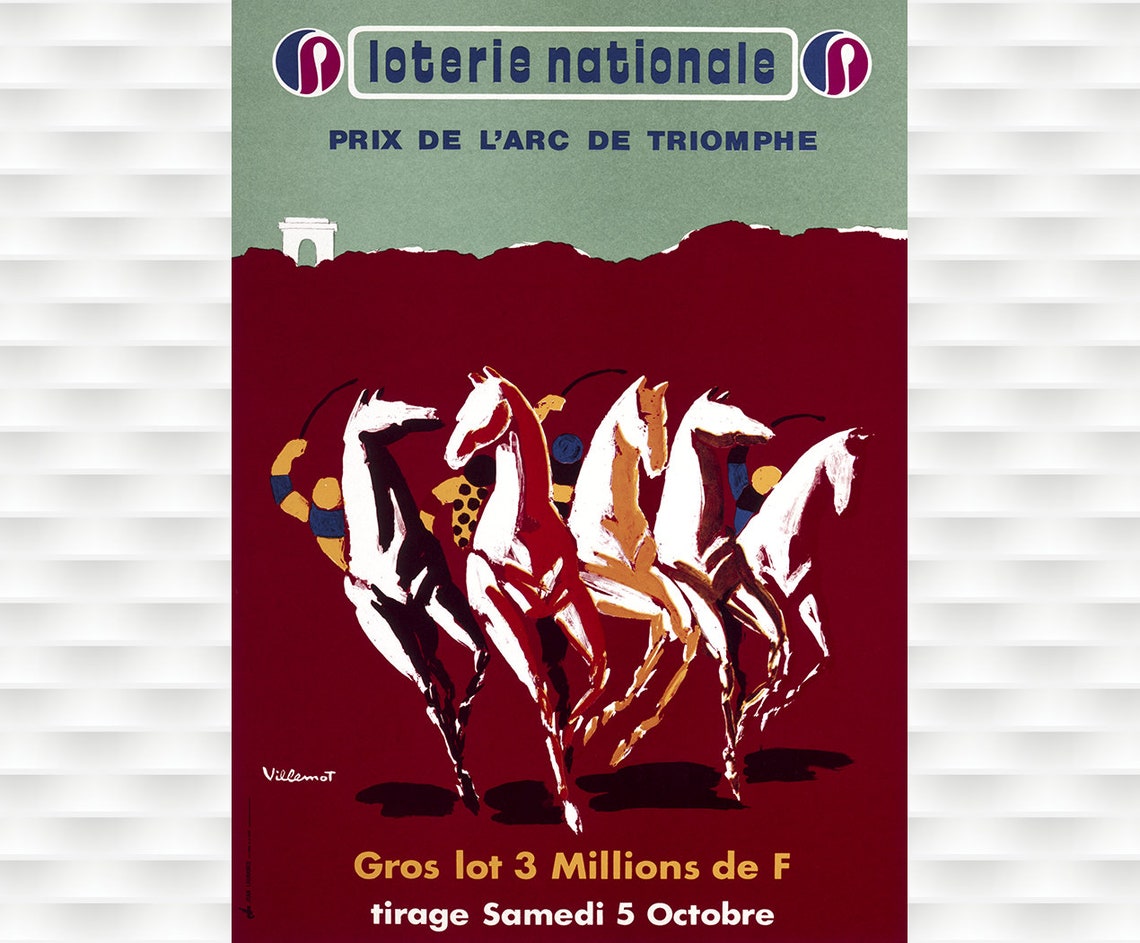 Loterie Nationale Prix Arc de Triomphe Horse Racing Vintage Poster