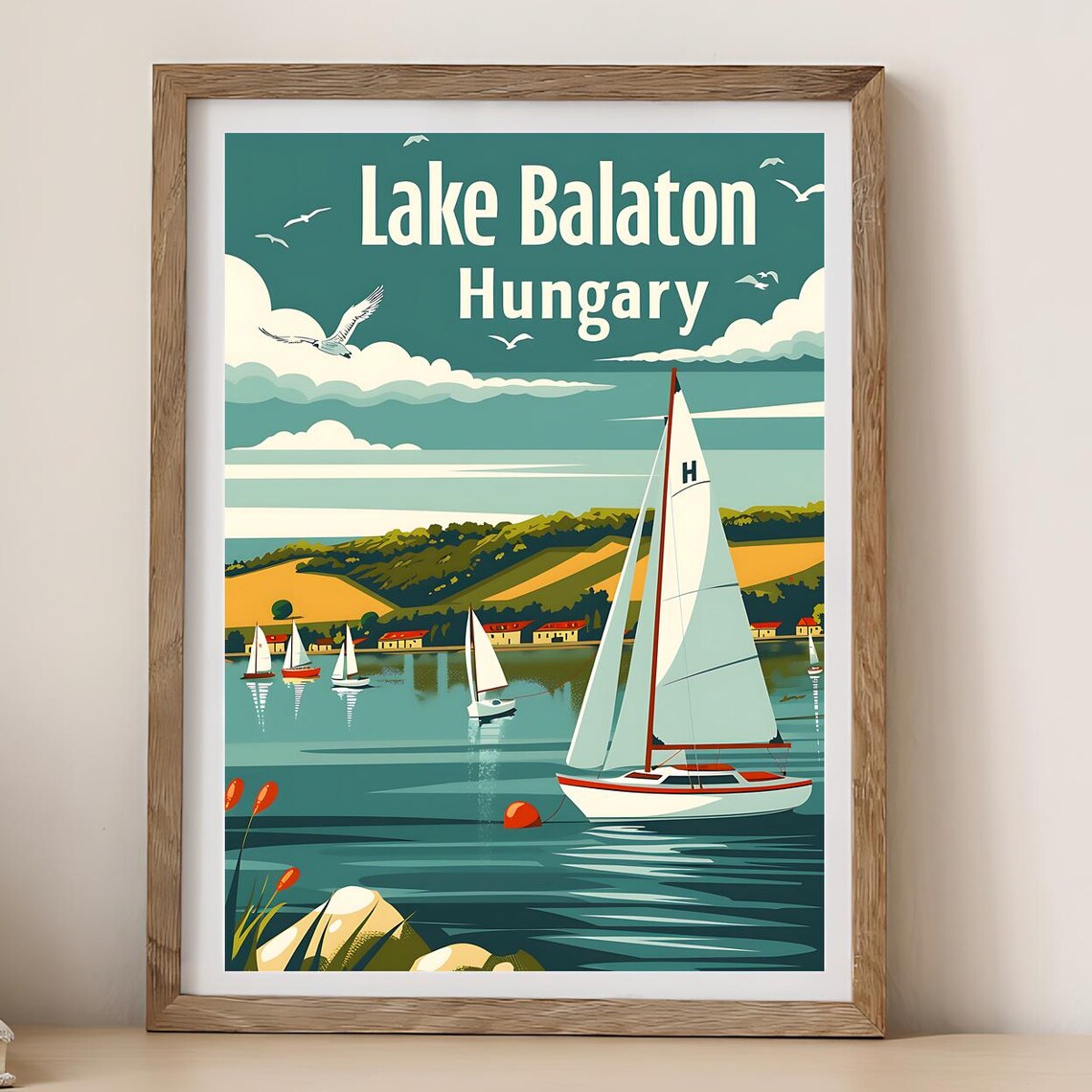 Lake Balaton Hungary Sailboats Retro Vintage Sailing Travel Poster