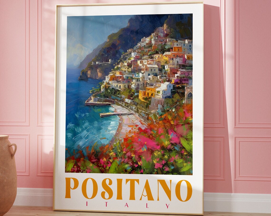 Positano Italy Colorful Cliffside Village Coastal Travel Poster