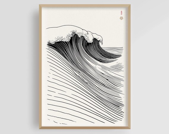 Ocean Whisper Wave Drawing Japanese Waves Japanese Art Print Hokusai Poster Ukiyo E Japandi Minimalist Poster
