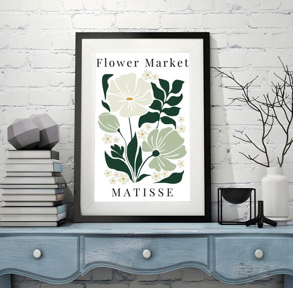 Matisse Flower Market Botanical Illustration Green White Wall Art Poster