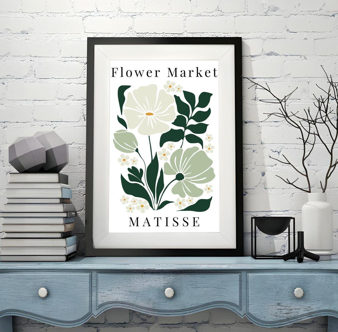 Matisse Flower Market Botanical Illustration Green White Wall Art Poster