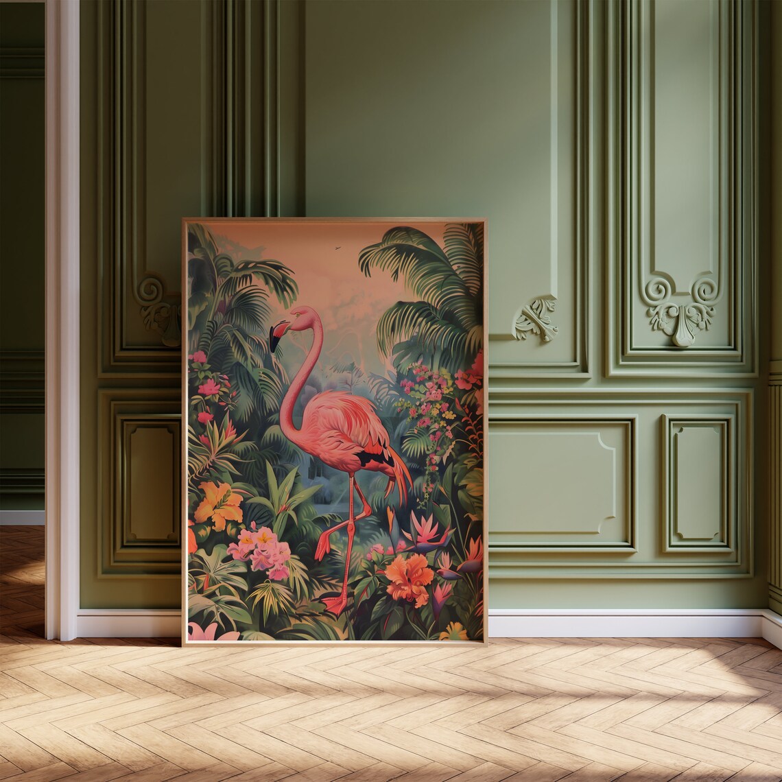 Pink Flamingo Vintage Botanical Bird Wall Art Print - Image 3