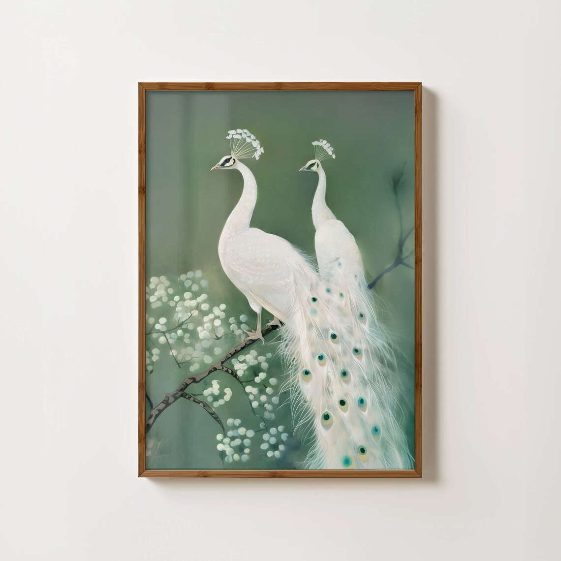 White Peacock Vintage Japanese Bird Art Poster Print