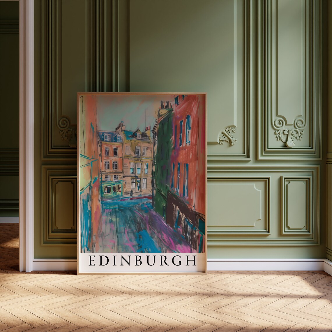 Edinburgh Colourful Sketch Old Town Street Scene Travel Poster - Image 4