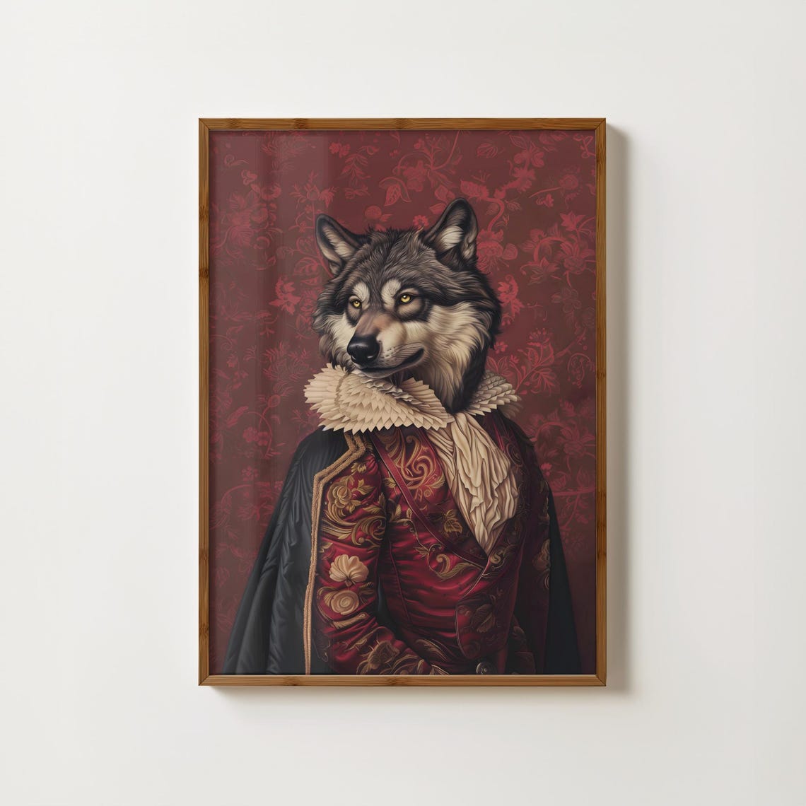 Noble Wolf In Renaissance Ruff Red Brocade Costume Portrait Poster
