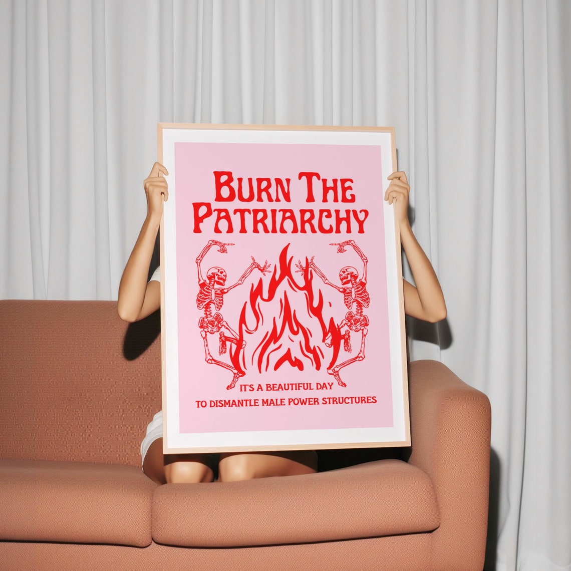 Burn The Patriarchy Dancing Skeletons Red Flame Feminist Poster - Image 4
