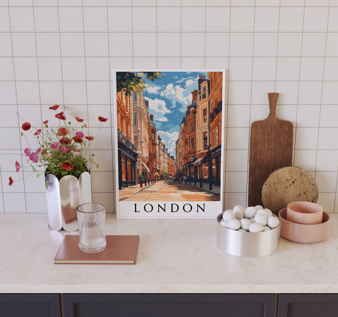 Bond Street London Mayfair Red Brick Street Scene Travel Poster - Image 4