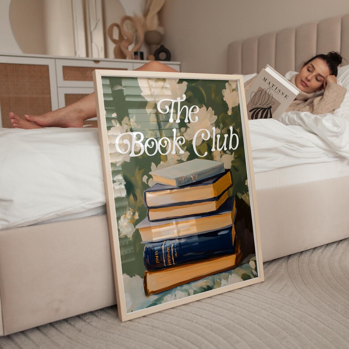 The Book Club Quote Over Stack Of Books Vintage Style Art Poster - Image 2