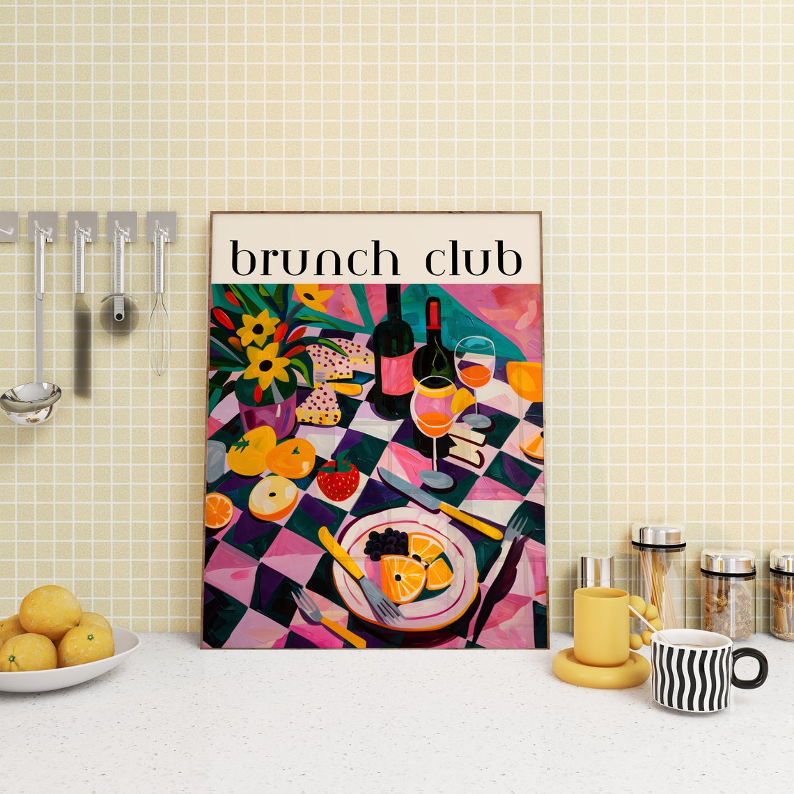 Brunch Club Colourful Wine and Fruit Still Life Table Poster - Image 4
