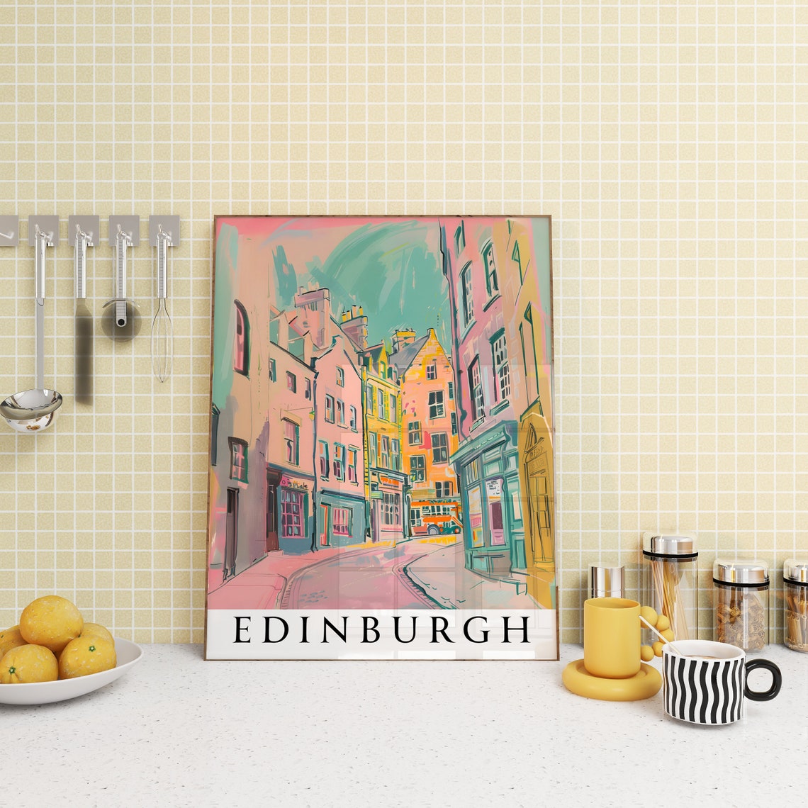 Edinburgh Old Town Street Scene Colourful Scotland Travel Poster - Image 3