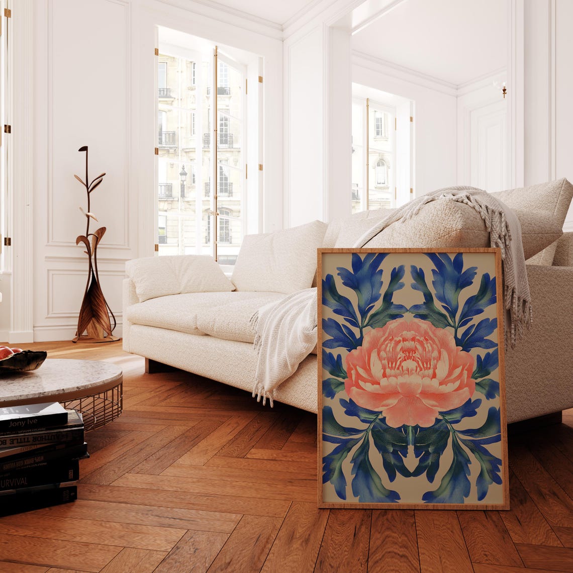 Vintage Peony Print Peonies Wall Art Maximalist Flowers Art Linocut Print Moody Floral Print Abstract Flower Poster Antique Flower Painting - Image 3