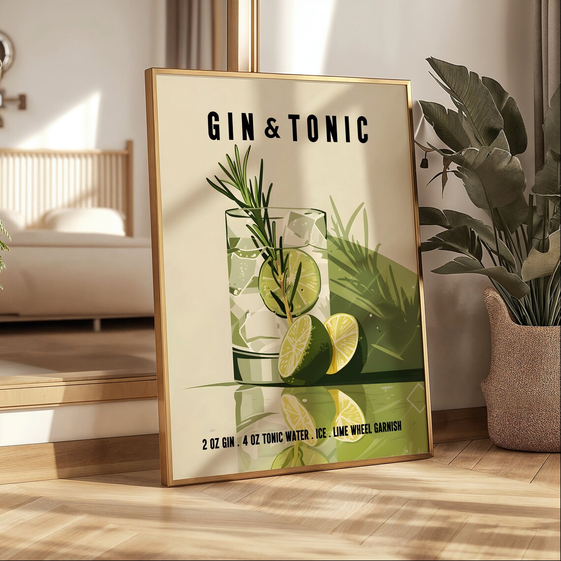 Gin & Tonic Retro Cocktail Poster Print, Bar Cart Decor - Image 2
