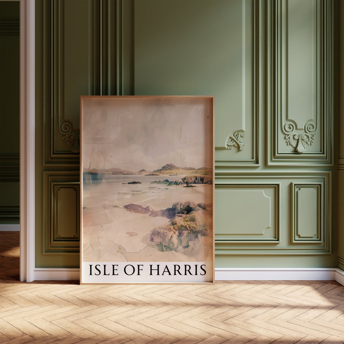 Isle of Harris Soft Watercolor Beach Rocks Coastal Art Poster - Image 3
