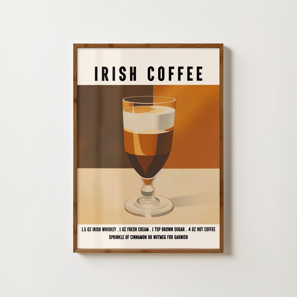 Irish Coffee Recipe With Cream Layer On Warm Caramel Background Poster