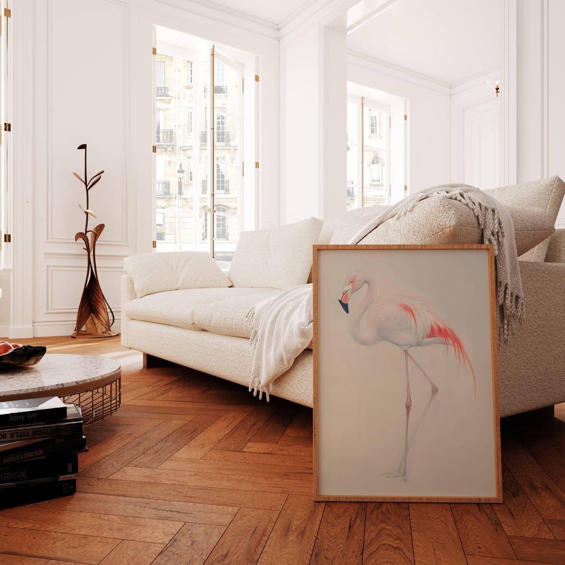 White Flamingo Art Print Flamingo Wall Art Neutral Animal Prints Flamingo Gifts Exotic Bird Painting Elegant Animal Prints Tropical Bird Art - Image 3