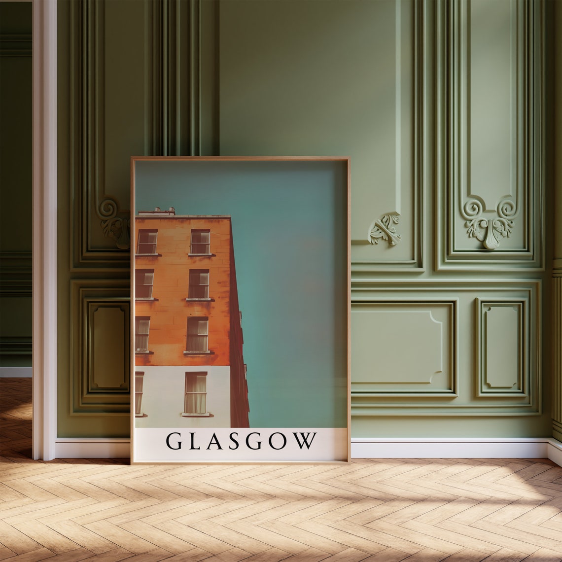 Glasgow Orange Tenement Building Facade Under Teal Sky Poster - Image 4