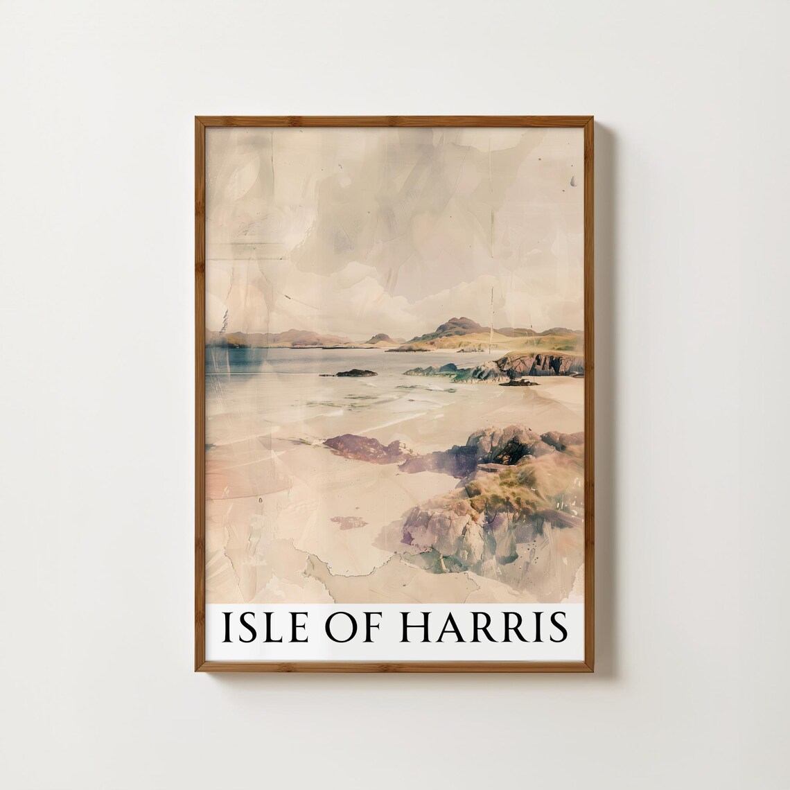 Isle of Harris Soft Watercolor Beach Rocks Coastal Art Poster