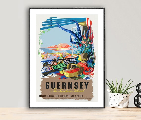 Guernsey Vintage Travel Poster, England Island Poster