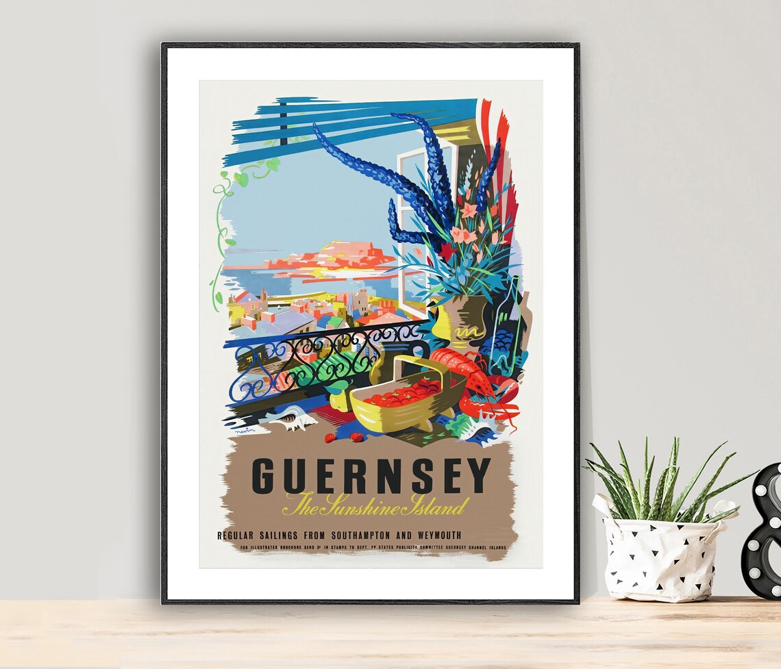 Guernsey Vintage Travel Poster, England Island Poster