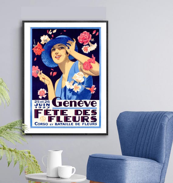 Fte Des Fleurs Corso Et Bataille De Fleurs Genve Suisse Vintage Travel Poster Travel Art Print Gift Idea Wall Decor