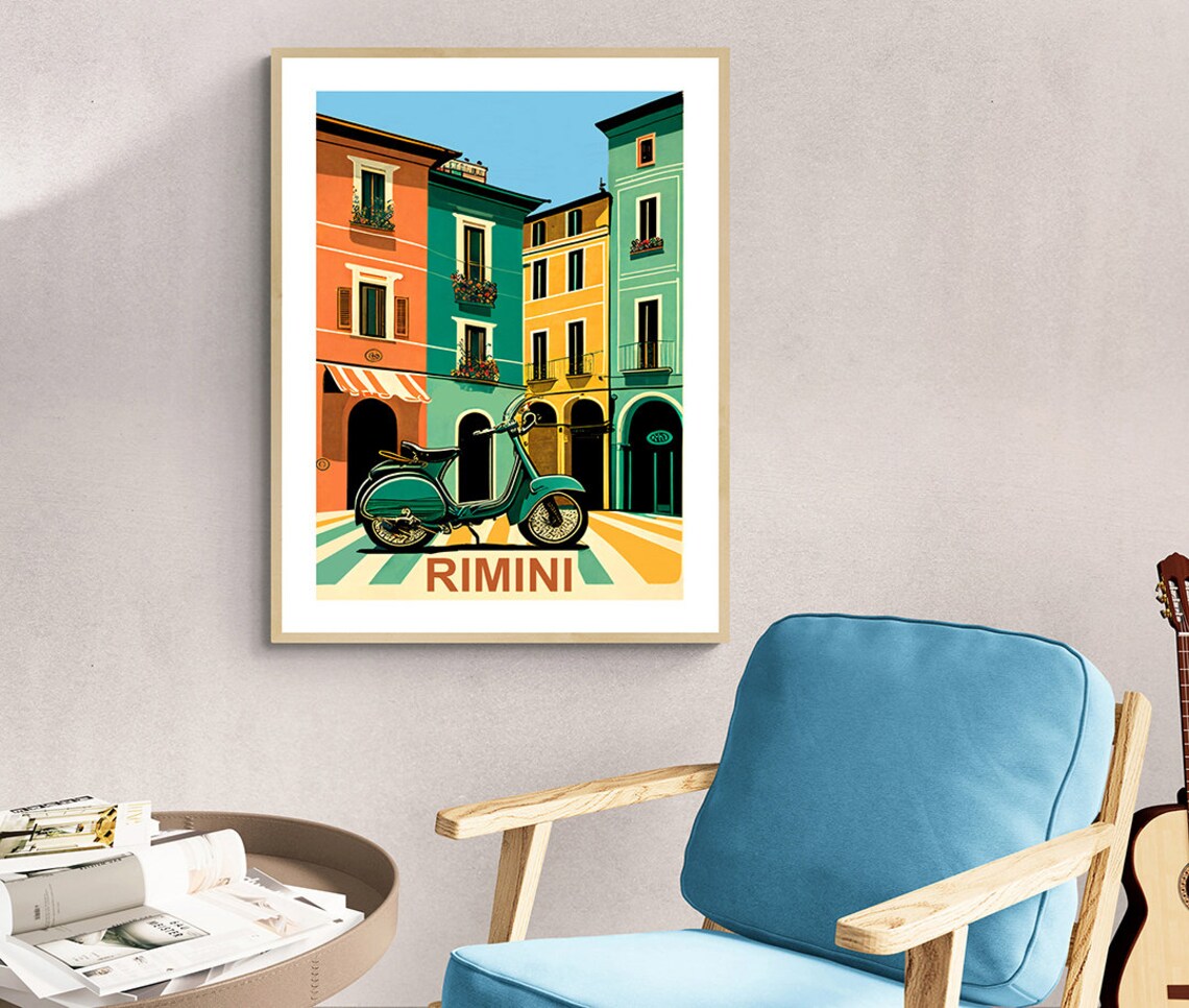Rimini Italy Vintage Scooter Street Retro Italian Travel Poster - Image 2
