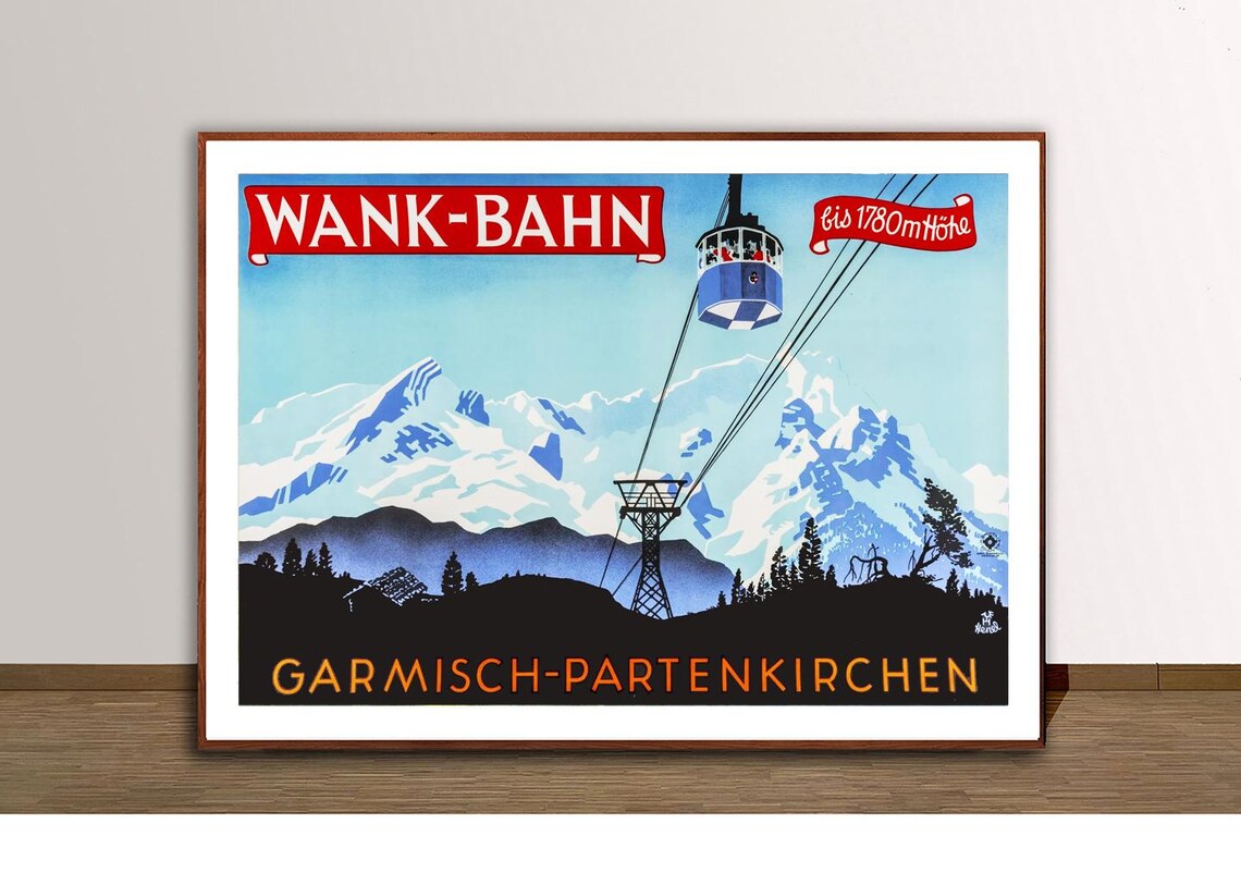 Wank Bahn Garmisch Partenkirchen Cable Car Vintage German Poster