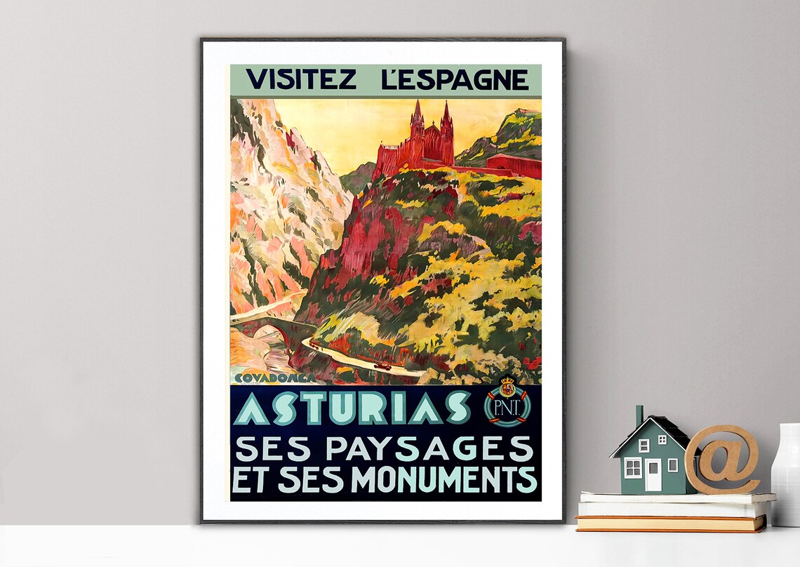 Asturias Sus Paisajes Y Sus Monumentos Vintage Travel Poster