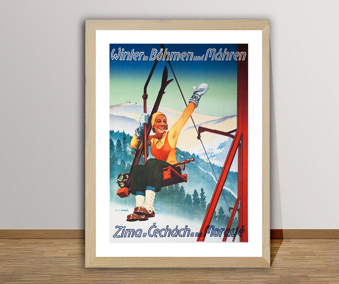 Winter In Bohmen Mahren Vintage Ski Poster Chairlift Snowy Alps Artwork