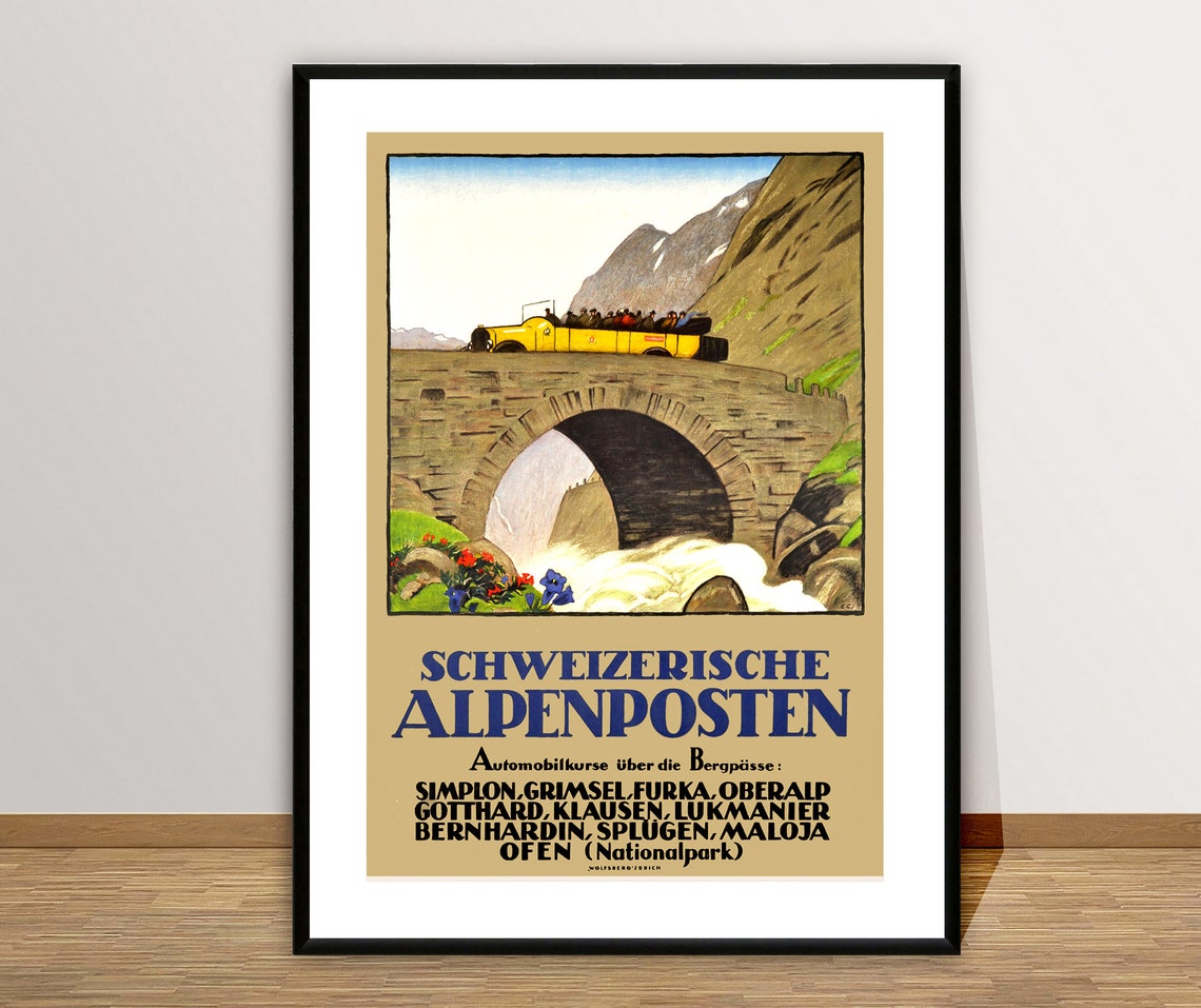 Schweizerische Alpenposten Swiss Alpine Postal Bus Travel Poster - Image 2